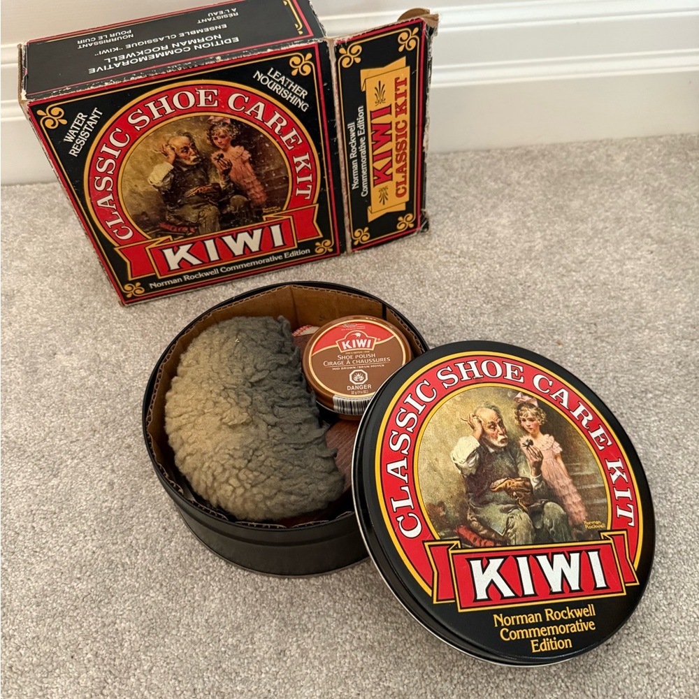 Kiwi Brands Black Shoe Care Box and tin set